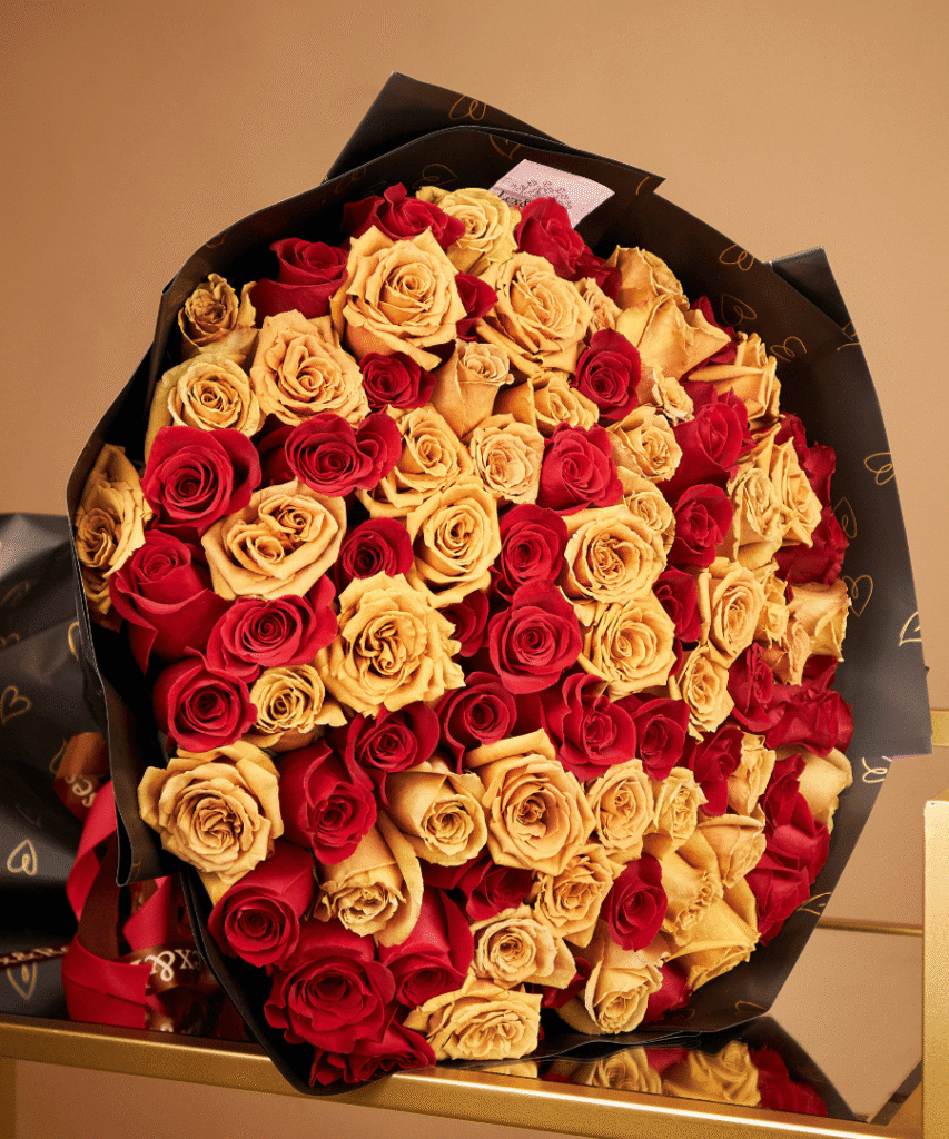 Cappuccino & Red Rose Bouquet