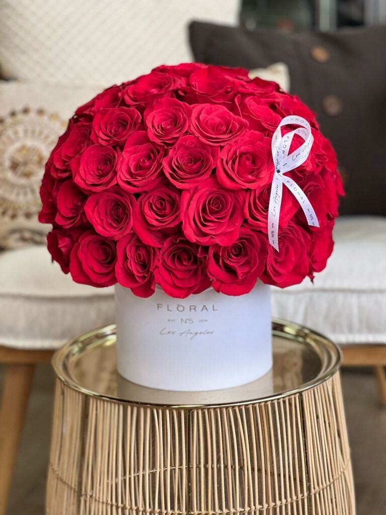 NO. 745 – 50 red roses in a white box