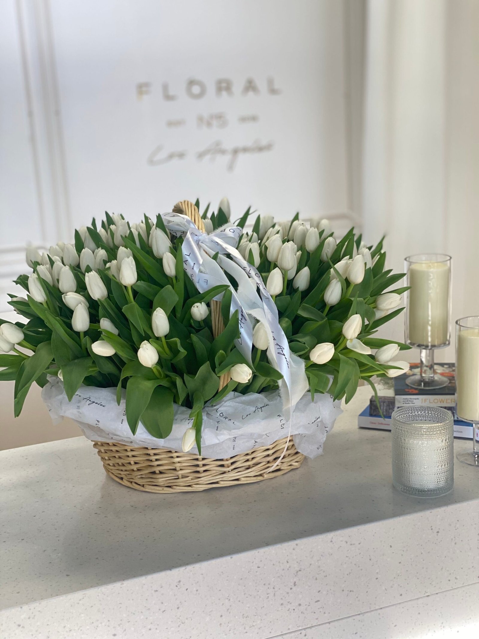 NO.147 - AMAZING GIANT BASKET WITH WHITE TULIPS