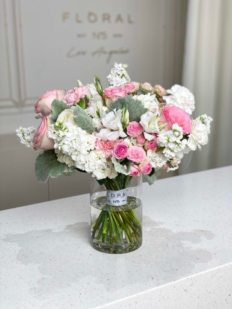 NO.23 – WHITE HYDRANGEAS & PINK ROSES BOUQUET