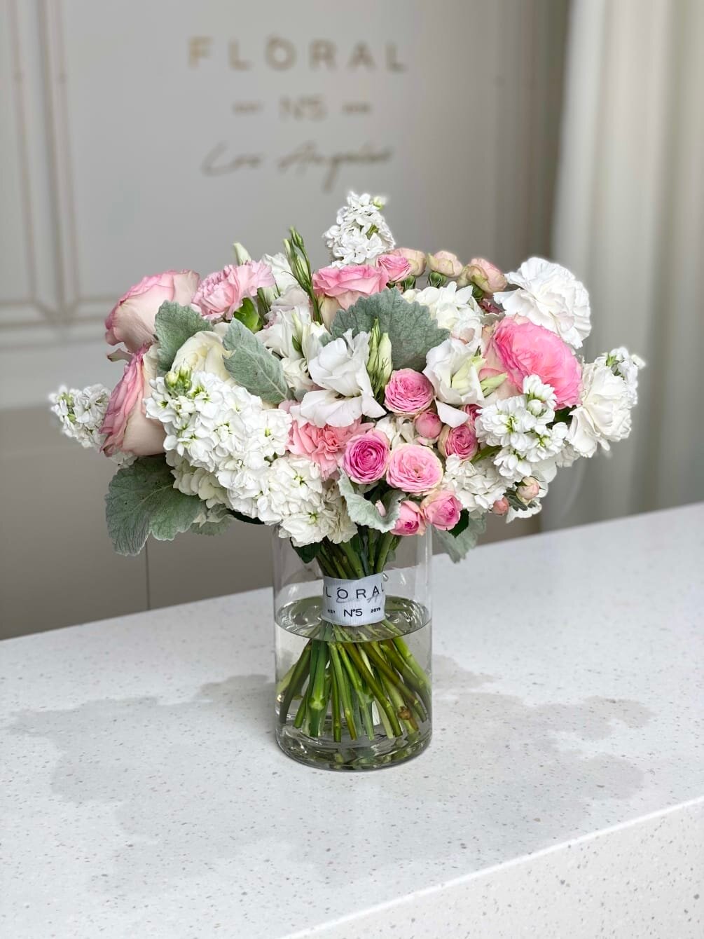NO.23 - WHITE HYDRANGEAS & PINK ROSES BOUQUET