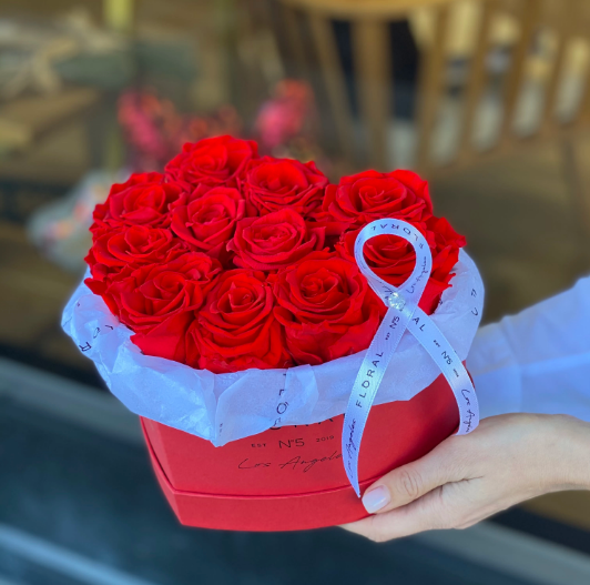 NO.230 – HEART BOX WITH RED ETERNAL ROSES